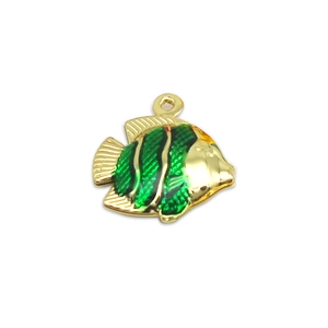 Tropical fish pendant in gold metal finish with green enamel for DIY jewelry making