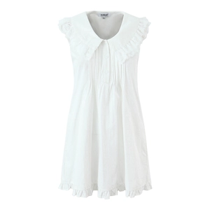Robe Courte Blanche Sans Manches Coton Modal Dentelle Col Claudine Ourlet À Volants Style Lolita Doux Robe D Été Femme
