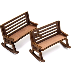 Miniature 1:12 scale wooden rocking bench set for dollhouse micro landscape decoration