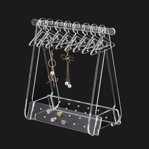 Acrylic Earring Display Rack With Mini Hangers Tabletop Jewelry Organizer Stand For Studs Necklaces DIY Iridescent