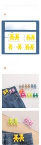 Detailed size specifications for bear-shaped zinc alloy jeans waist adjusters in two sizes