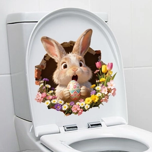 3D Easter bunny and floral wall sticker for toilet seat with vivid egg pattern decoration
