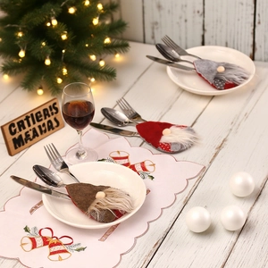 Christmas gnome cutlery holder set for festive table decor with nordic style dolls