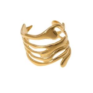 Minimalist gold irregular layered flowing ring in polished stainless steel