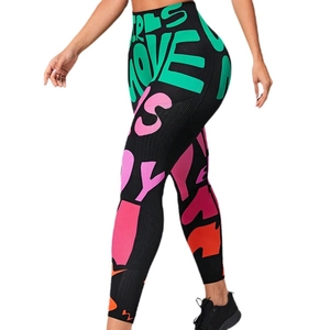 High-waisted yoga leggings with colorful graffiti prints and a slim-fit lift design