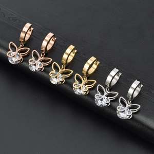 Schmetterling Anhänger Creolen Edelstahl Hohl Design Mit Zirkonia Modeschmuck Für Frauen