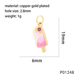 Detailed view of gold plated popsicle pendant with dimensions and product specifications