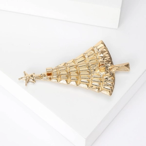 Golden rhinestone Christmas tree brooch with star top and textured design for coats