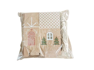 DIY kraft paper Christmas gingerbread house gift box kit with festive tree and twine