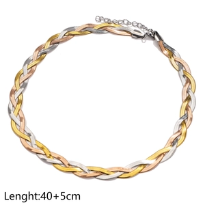 Detailed view of tricolor braided herringbone chain necklace showing 40+5cm length