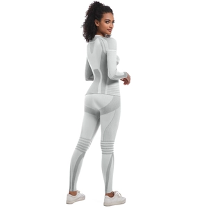 Detail of seamless compression yoga set with breathable mesh and slimming contours