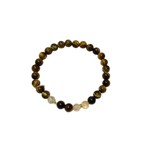 Bracelet en pierres d'œil de tigre naturelles et cristaux avec anneau en métal doré