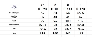 Detailed size chart with measurements for the lace-up flutter sleeve shirt