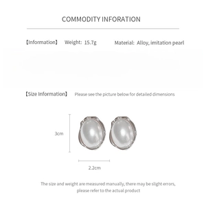 Detailed size chart for retro oval pearl earrings with 3cm height and silver needle posts