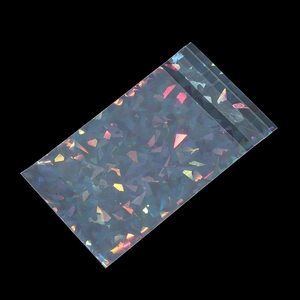 Detail of holographic laser self-sealing bag with glitter diamond texture for jewelry