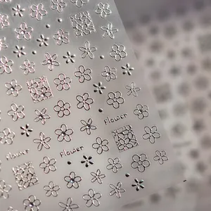 Vue macro d'autocollants 3D argentés pour ongles avec texture métal et design TO-3947