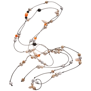 Bohemian multi-layer waist chain with leather, acrylic beads and natural sea shell pendant
