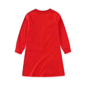 Girls red long sleeve dress with white polka dots and ribbed cuffs for autumn wear