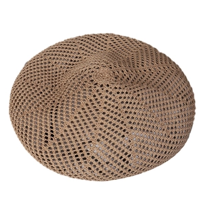 Summer hollow knit beret hat in khaki for women with a vintage artist style design