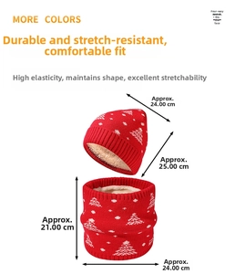 Size chart for thermal winter knit hat and neck warmer set with cedar tree pattern