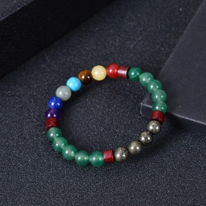 Colorful chakra bracelet featuring natural tiger eye, amethyst, and agate stone beads