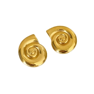 Polished gold spiral conch hoop earrings made of titanium steel in a vintage style