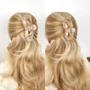 Pince à cheveux en acétate marbré rose et jaune pour coiffures élégantes de femmes