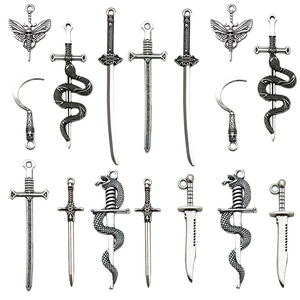 Antique Silver Alloy Charms Pendants DIY Jewelry Making Gothic Punk Sword Snake Scythe Vintage Weapon Shapes