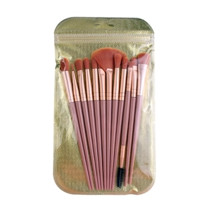 Kit de 13 pinceaux de maquillage rose doré et rose avec pinceau éventail en pochette dorée