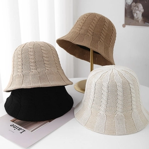 Women's cable knit bucket hat in multiple colors with breathable hollow-out design