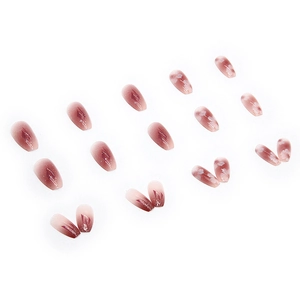 Berry gradient press-on nails with white floral art and silver glitter accents