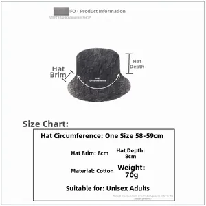 Detailed size chart for camouflage boonie hat showing head circumference and brim dimensions