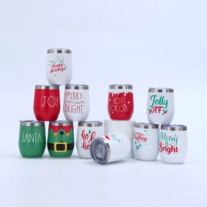 Christmas 12oz stainless steel wine tumblers with holiday patterns and festive sayings
