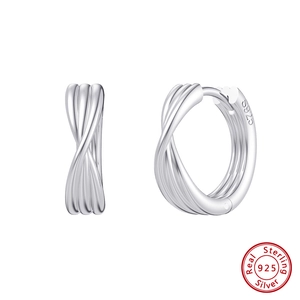Boucles d'Oreilles Huggie Torsadées en Argent Sterling 925 pour Femmes Hommes Minimaliste Croisé Or Argent Bijoux Cadeau