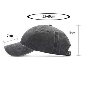 Detailed size guide for washed cotton baseball cap with adjustable metal buckle strap