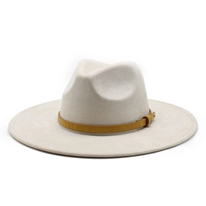 Women Wide Brim Fedora Hat Suede Felt Jazz Hat With Crocodile Pattern Belt Buckle Retro Vintage Style