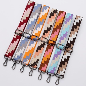 Adjustable wide replacement bag straps with retro geometric patterns and metal hooks