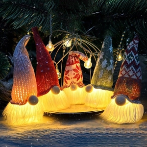 Glowing Christmas Gnome Faceless Doll LED Light Ornament Knitted Fabric Sequins Nordic Style Holiday Decor