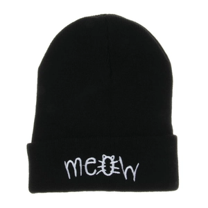 Meow Cat Embroidery Knitted Beanie Hat Acrylic Winter Warm Hip Hop Cuffed Skull Cap For Women Men