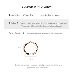 Size guide for 18K gold plated zircon bracelet with 16cm length and 9.4g weight details