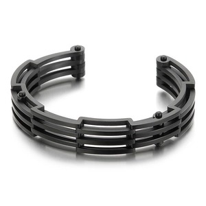 Bracciale da uomo stile rock in acciaio al titanio nero con design a C multistrato aperto