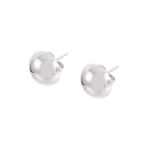 Polished silver hemispherical titanium steel stud earrings with butterfly backs