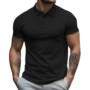 Classic black short-sleeve polo shirt with lapel collar and slim fit for men
