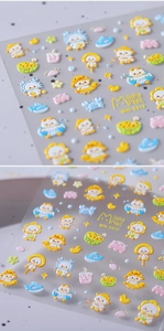 Detailed close-up showing 3D embossed texture of cartoon duck nail art stickers