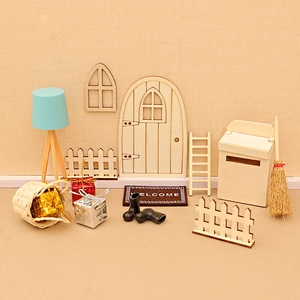 Décoration De Noël Pour Maison De Poupée Miniature Bois Plastique Tissu DIY Simulation Ornements Porte Fenêtre Clôture