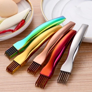 Golden portable stainless steel green onion shredder set in five elegant metallic colors