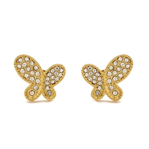 Elegant 18k gold plated butterfly stud earrings with sparkling micro pavé crystals