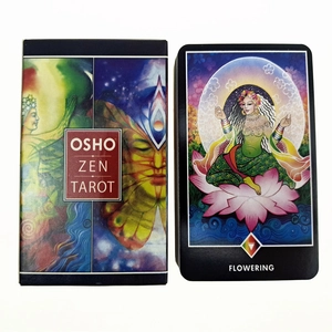 Detailed view of Osho Zen Tarot box and the vibrant Flowering card illustration