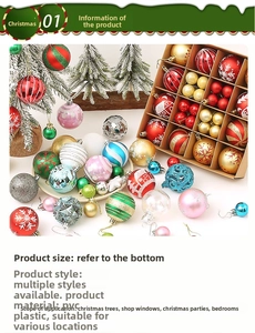 Detail view of 42pcs assorted Christmas ball ornaments with glitter and painted patterns