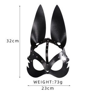 Maschera da coniglio punk in pelle nera con borchie per costume di Halloween